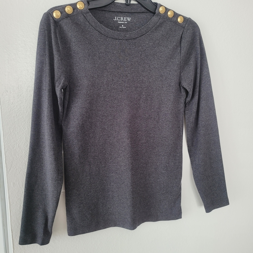 J. Crew Dark Gray Long Sleeve Top with Gold Accents - Picture 3 of 11